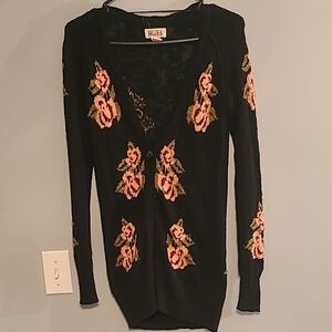 Extra Small Black Floral Cardigan